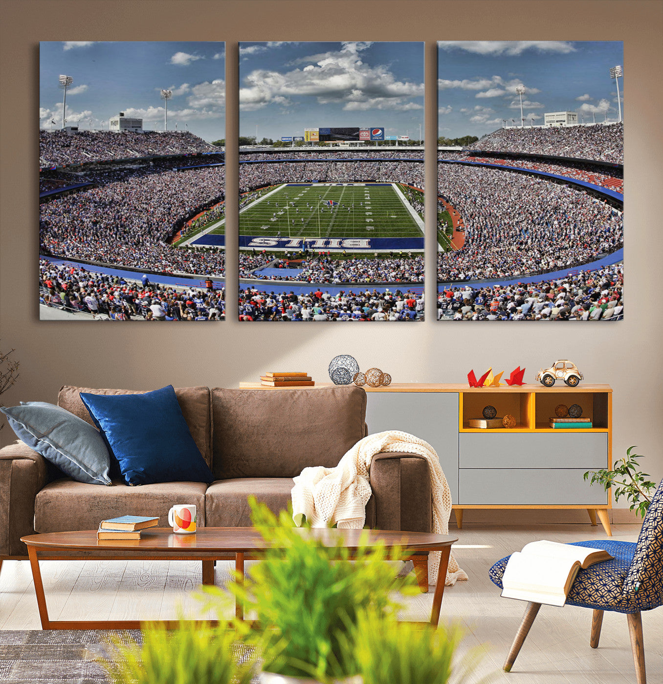 MGV-CV-60X30-3P - Buffalo Bills Highmark Stadium Wall Art Canvas Print - Bills Stadium Game Day Triple Canvas Wall Art - Buffalo Bills NFL Match