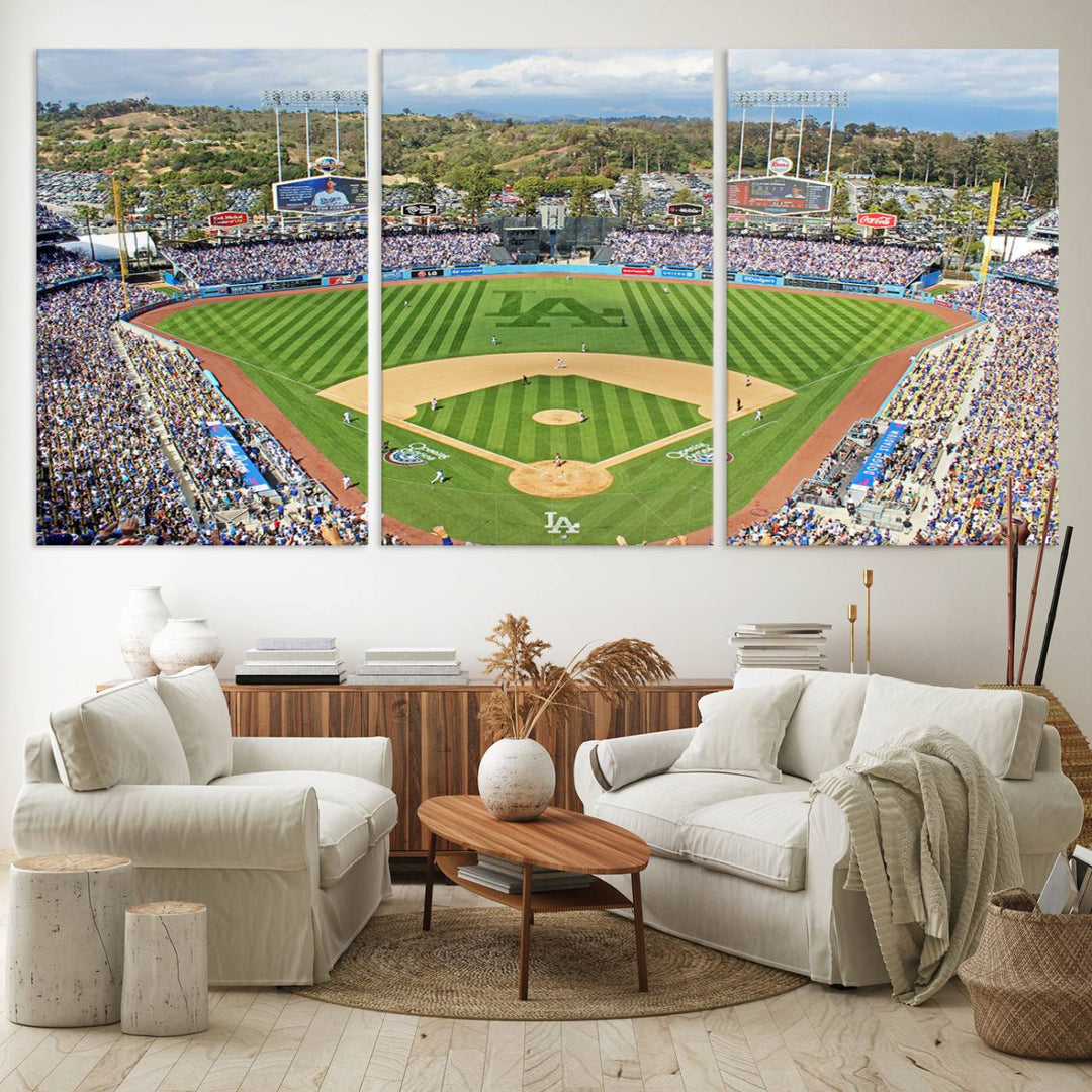 Aerial view of a sunny game day at Citi Field, captured in a 3-panel canvas print wall art.