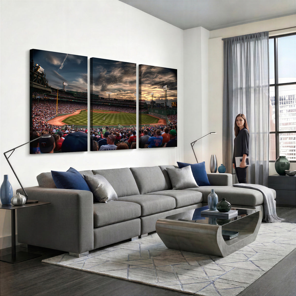 53432-MGV-CV-36X24 - Boston Red Sox Baseball Team Print, Massachusetts Fenway Park Stadium Wall Art Canvas Print