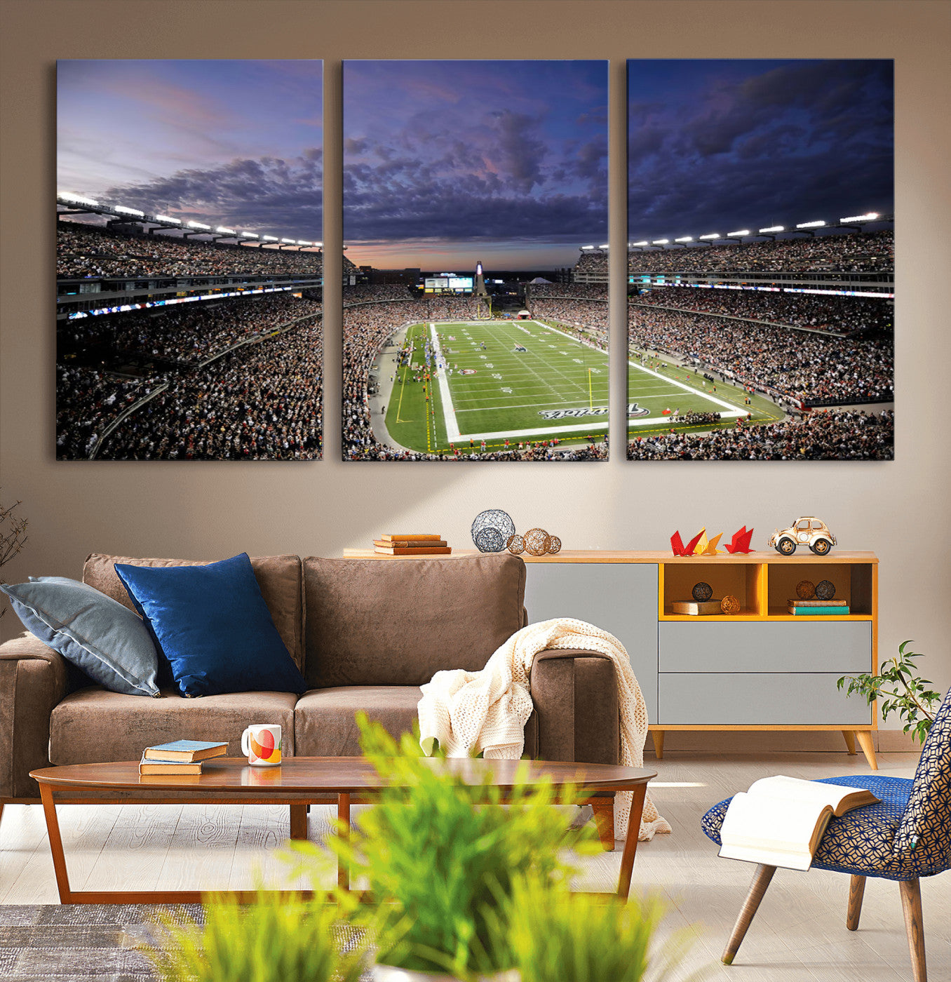 MGV-CV-60X30-3P - New England Patriots Football Team Print - Foxborough Gillette Stadium Wall Art Canvas Print