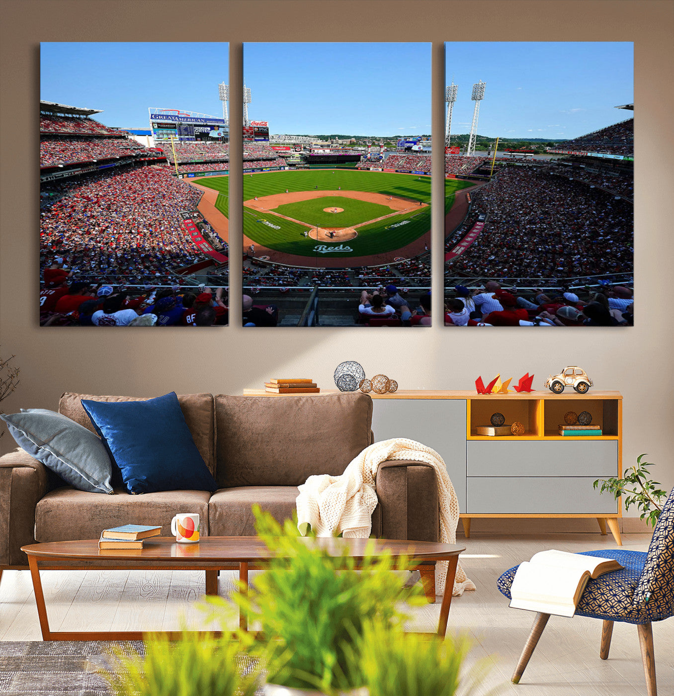90998-MGV-CV-36X24-Cincinnati Reds Baseball Canvas Print - Great American Ball Park Stadium Wall Art Canvas Print