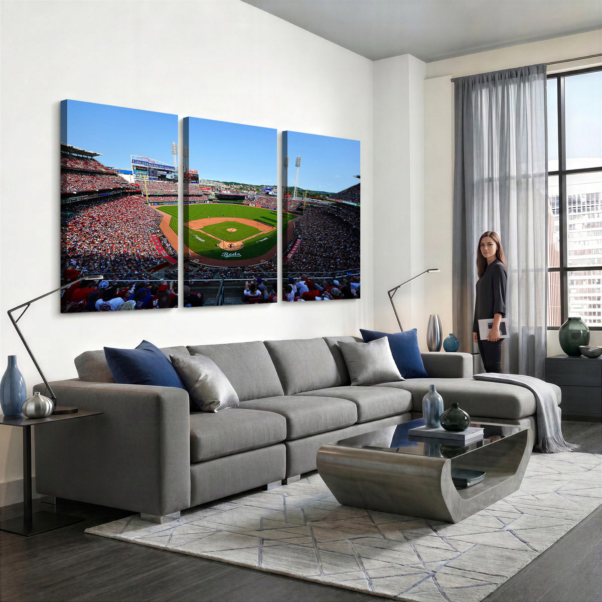 90998-MGV-CV-36X24 - Cincinnati Reds Baseball Canvas Print | Great American Ball Park Stadium Wall Art