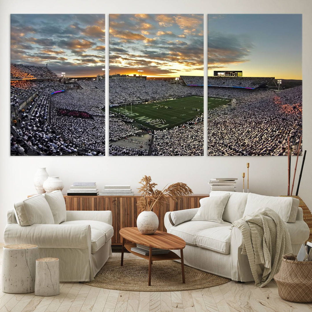 Enhance your dining area with team spirit by mounting the Beaver Stadium Wall Art, capturing sunsets in elegant style.