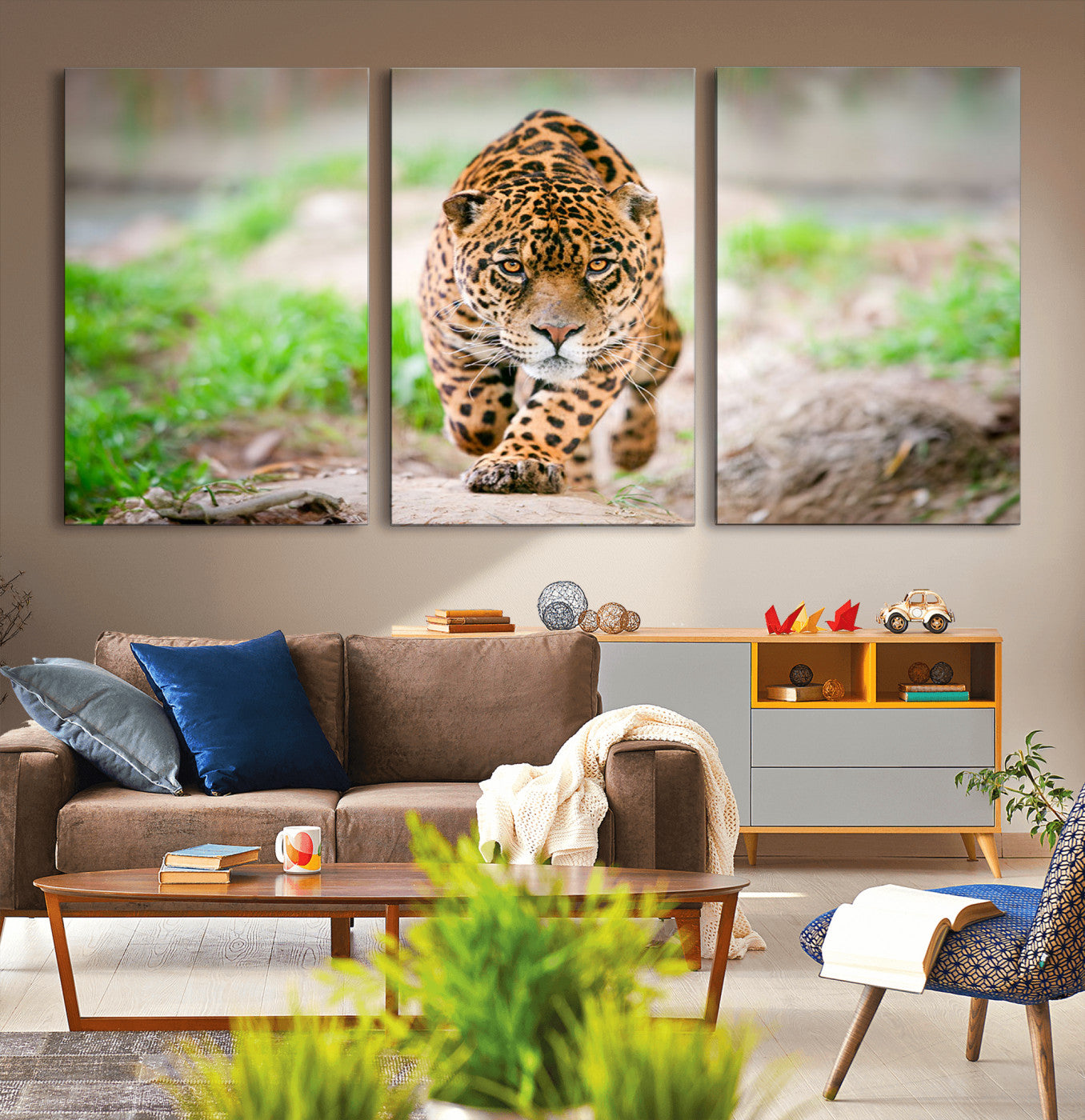 MGV-CV-60X30-3P - Leopard on the Prowl - Stunning Large Framed Canvas Wall Art for Living Room, Bedroom, or Office Décor, Vibrant Wildlife Print, Ready to Hang
