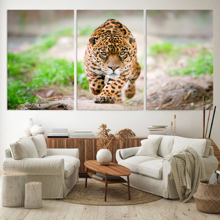 Leopard on the Prowl is a large canvas showcasing a captivating scene.