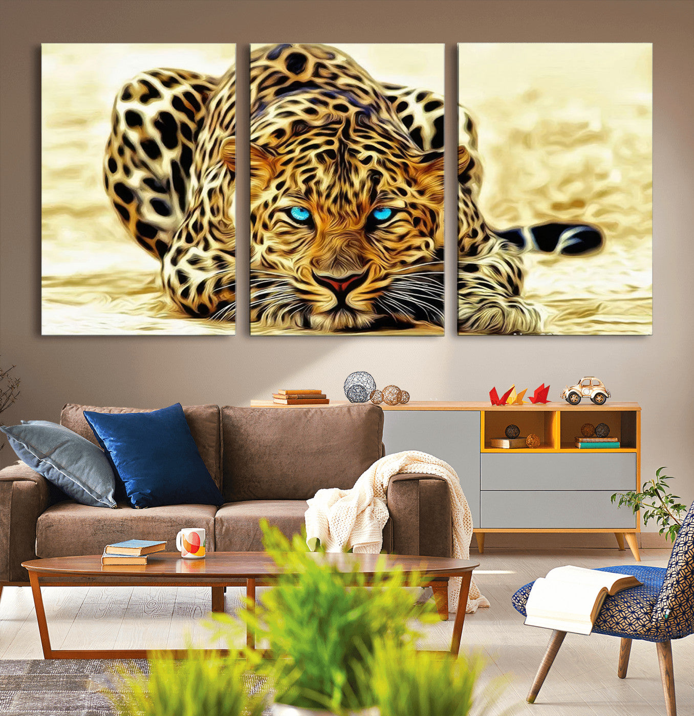 -Blue-Eyed Leopard Canvas Wall Art - Framed Animal Print Ready to Hang - Fierce and Bold Decor for
