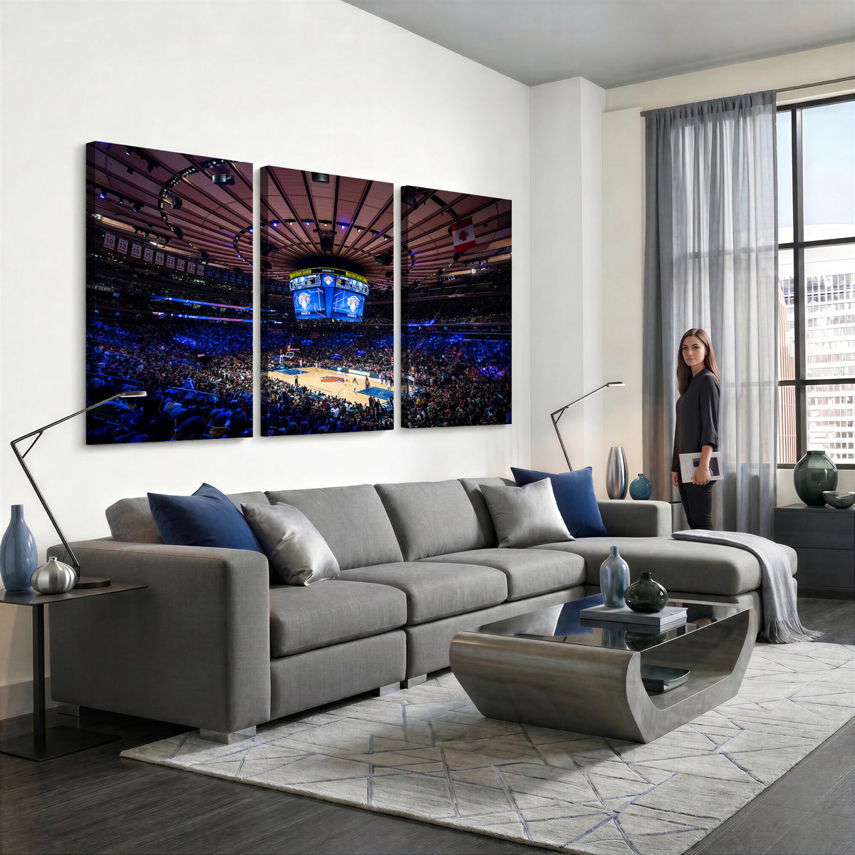 20491-MGV-CV-36X24 - Madison Square Garden Basketball Print Canvas, Basketball Game Triple Canvas Wall Art