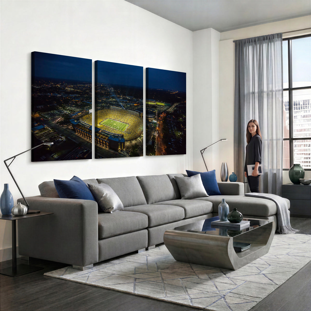 52519-MGV-CV-36X24 - Michigan Wolverines Football Team Print, Michigan Stadium Wall Art Canvas Print