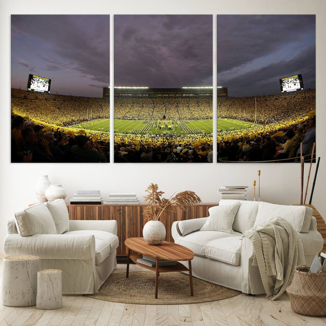 Michigan Stadium Wall Art Canvas Print of a night game by the Wolverines.