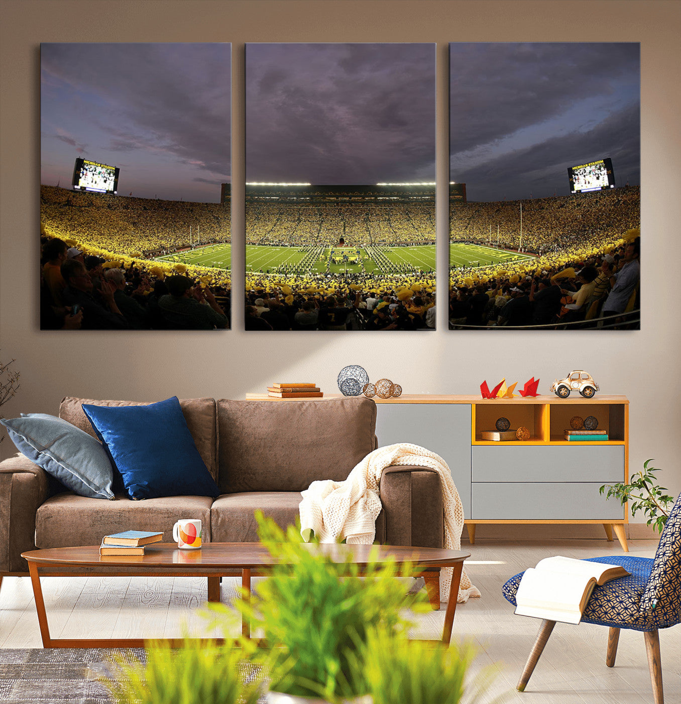 MGV-CV-60X30-3P - Michigan Wolverines Football Team Print - Michigan Stadium Wall Art Canvas Print