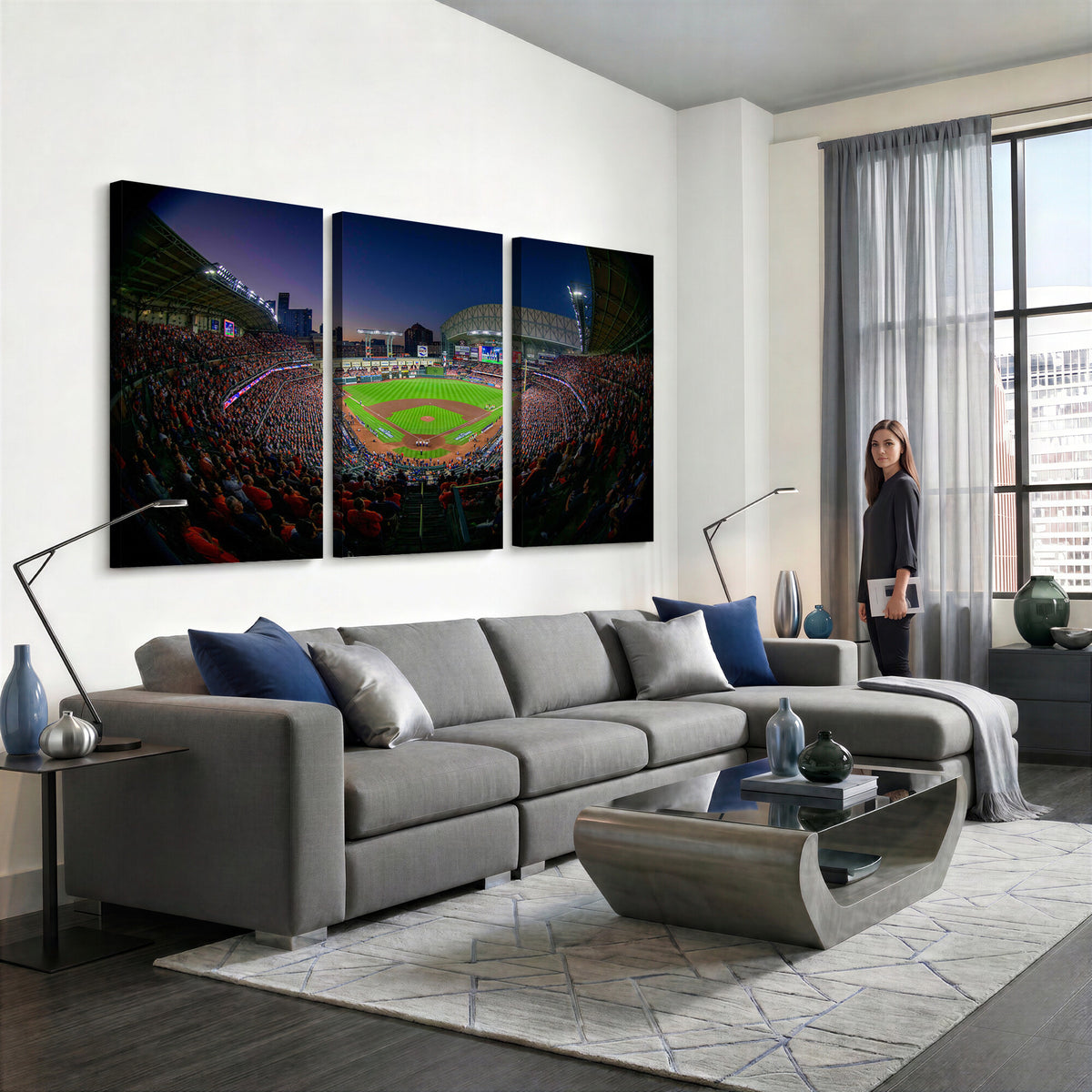 44322-MGV-CV-36X24 - Houston Astros Baseball Print Canvas, Houston Minute Maid Park Stadium Wall Art
