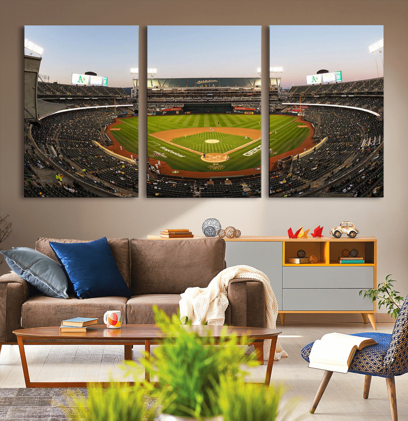 45272-MGV-CV-36X24-Oakland Athletics Baseball Team Print - RingCentral Coliseum Stadium Wall Art Canvas Print