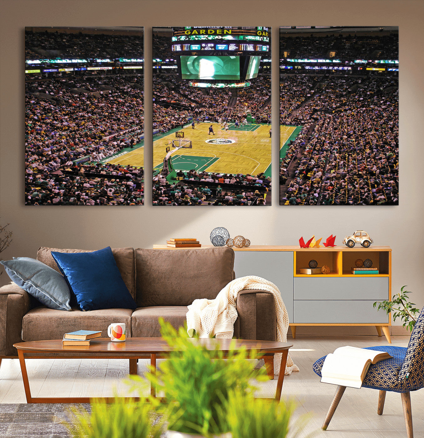 21705-MGV-CV-36X24-TD Garden Basketball Canvas Wall Art - Boston Celtics Live Action - Framed - Ready to Hang