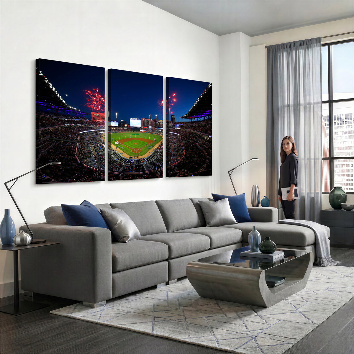 50582-MGV-CV-36X24 - Truist Park Atlanta Braves Baseball Stadium Wall Art Print | Large 3-Panel Canvas Print for Sports