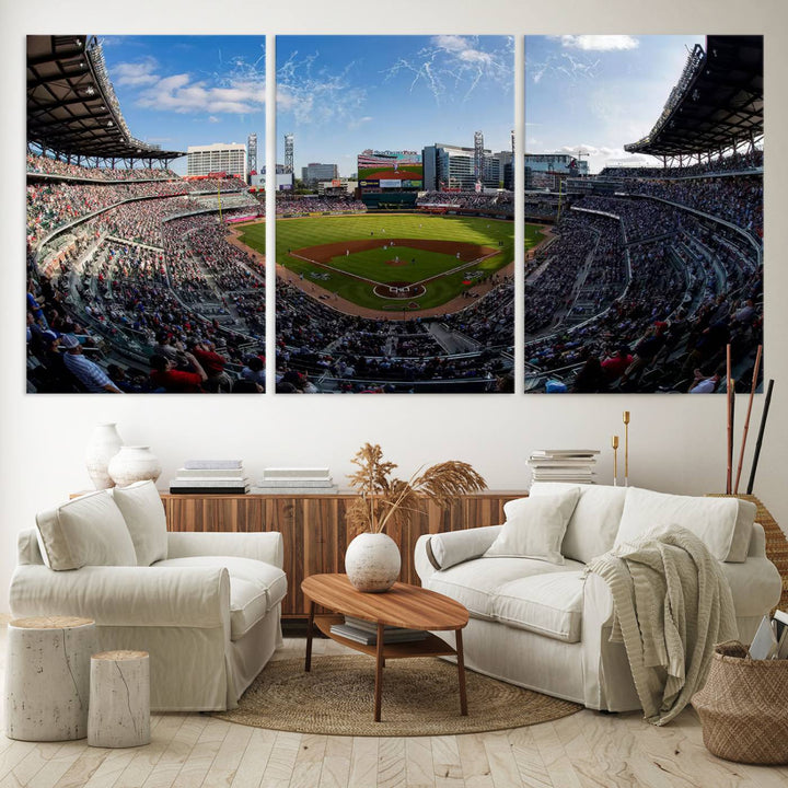 Truist Park Stadium Triple Canvas: Atlanta Braves Game Day Sky—Perfect Decor!.