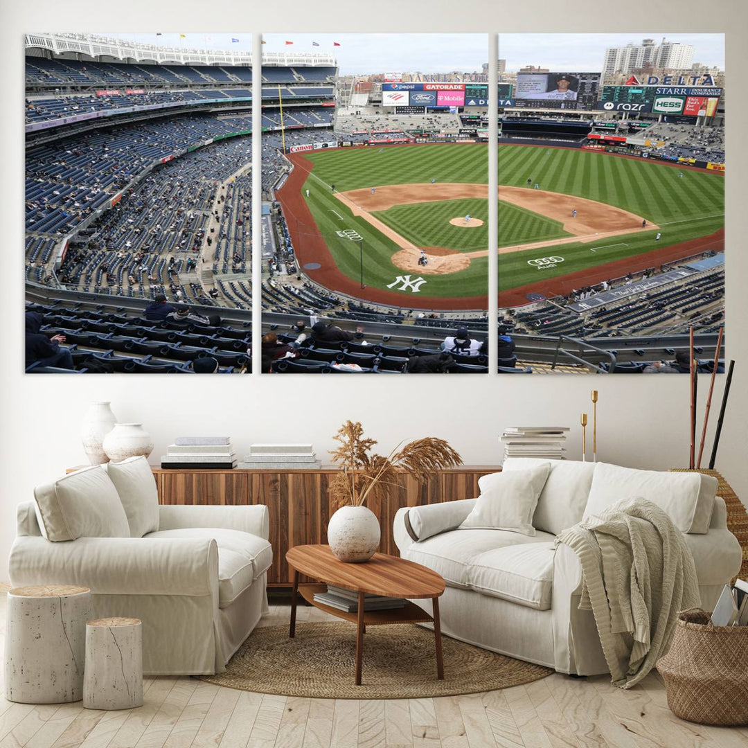 Aerial view of Yankee Stadium filled with fans, showcased on a New York Yankees Stadium Wall Art Canvas Print.