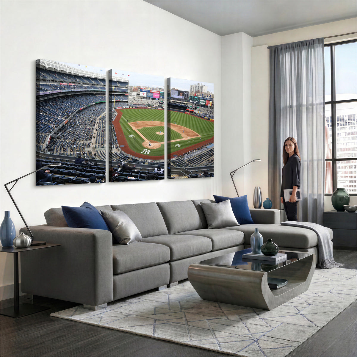 45784-MGV-CV-36X24 - New York Yankees Baseball Team Print, Yankee Stadium Wall Art Canvas Print