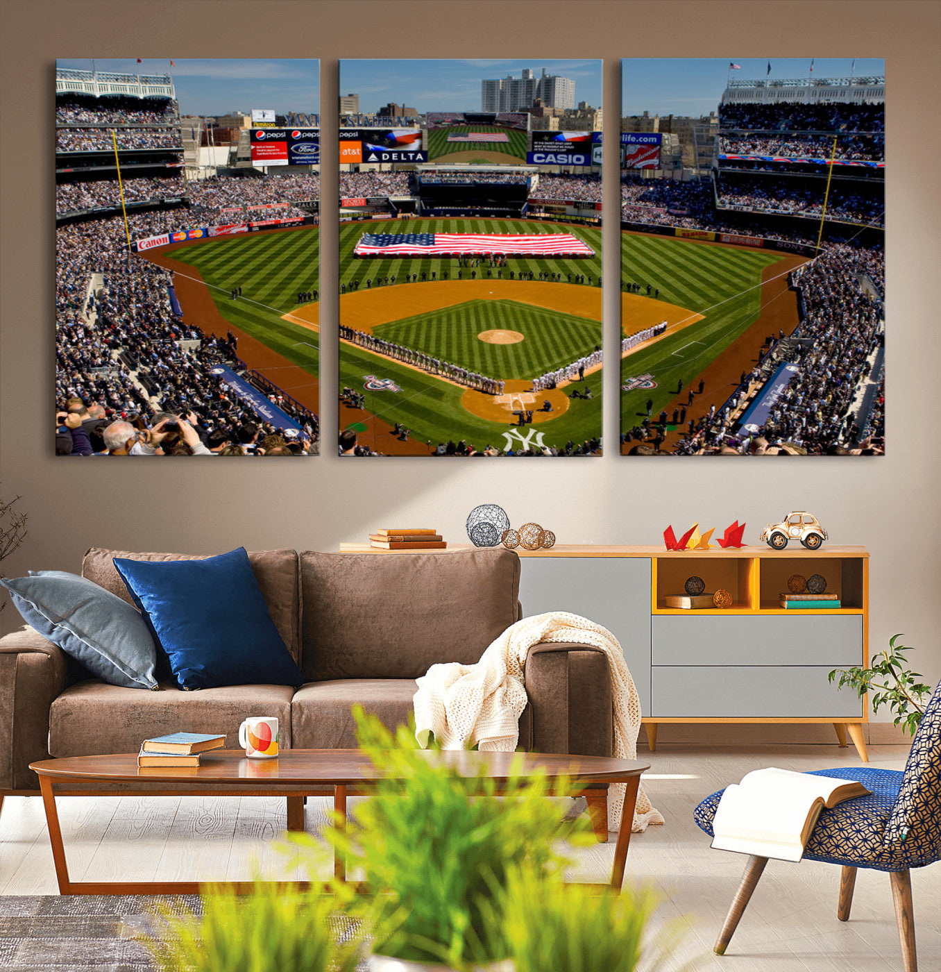 MGV-CV-60X30-3P - Yankee Stadium New York Wall Art Print | 3-Panel Canvas Print of Yankees Baseball Stadium | Large Framed Wall Decor for Baseball Fans | Ready-to-Hang