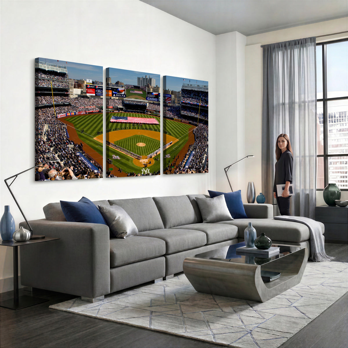 20879-MGV-CV-36X24 - Yankee Stadium New York Wall Art Print | 3-Panel Canvas Print of Yankees Baseball Stadium