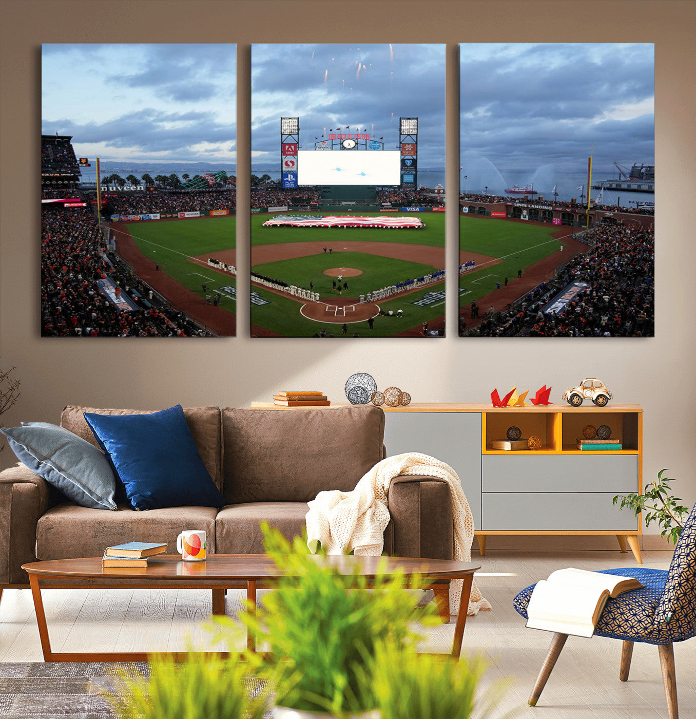 MGV-CV-60X30-3P - Oracle Park San Francisco Giants Wall Art | 3-Panel Canvas Print of Oracle Park Stadium | Large Framed Baseball Wall Decor | Ready-to-Hang MLB Canvas Print