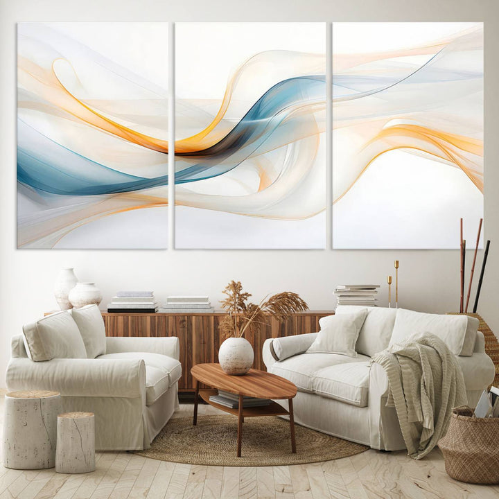 Decorative Turquoise Abstract Wave Wall Art Canvas Print.