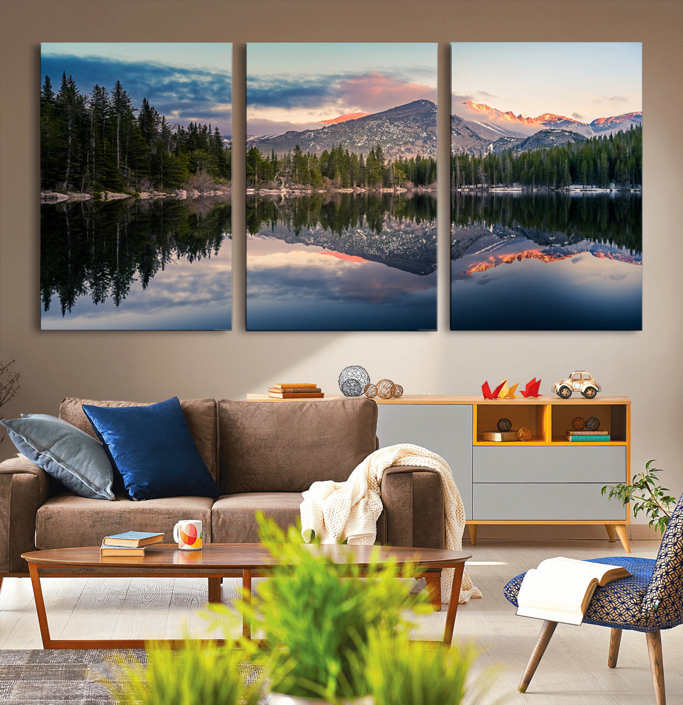 MGV-CV-60X30-3P - Bear Lake Reflection at Rocky Mountain National Park Wall Art Canvas Print, Scenic Mountain