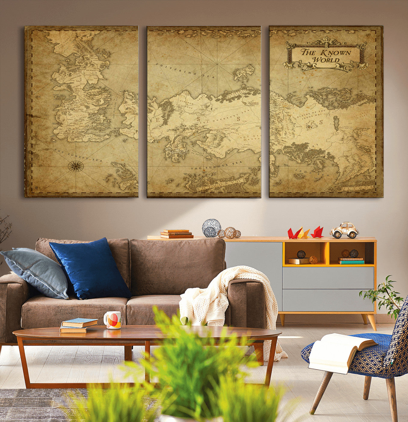 MGV-CV-60X30-3P - Vintage Game of Thrones Map Wall Art | Westeros and Essos Antique Style Print | The Known World in