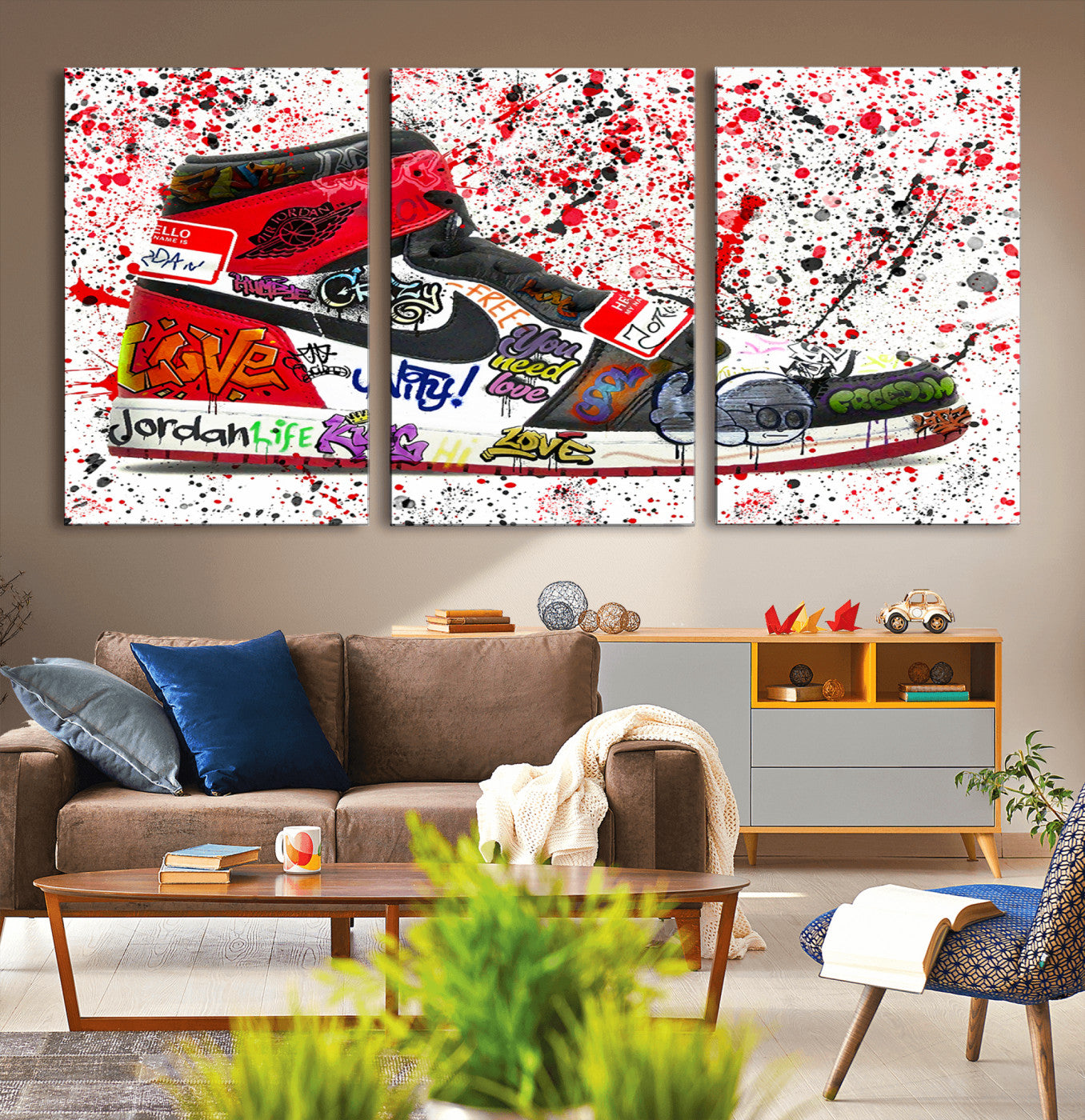 MGV-CV-60X30-3P - Jordan Shoes Graffiti Wall Art Canvas Print- Jordan Graffiti Canvas Wall Art - Framed Perfect for