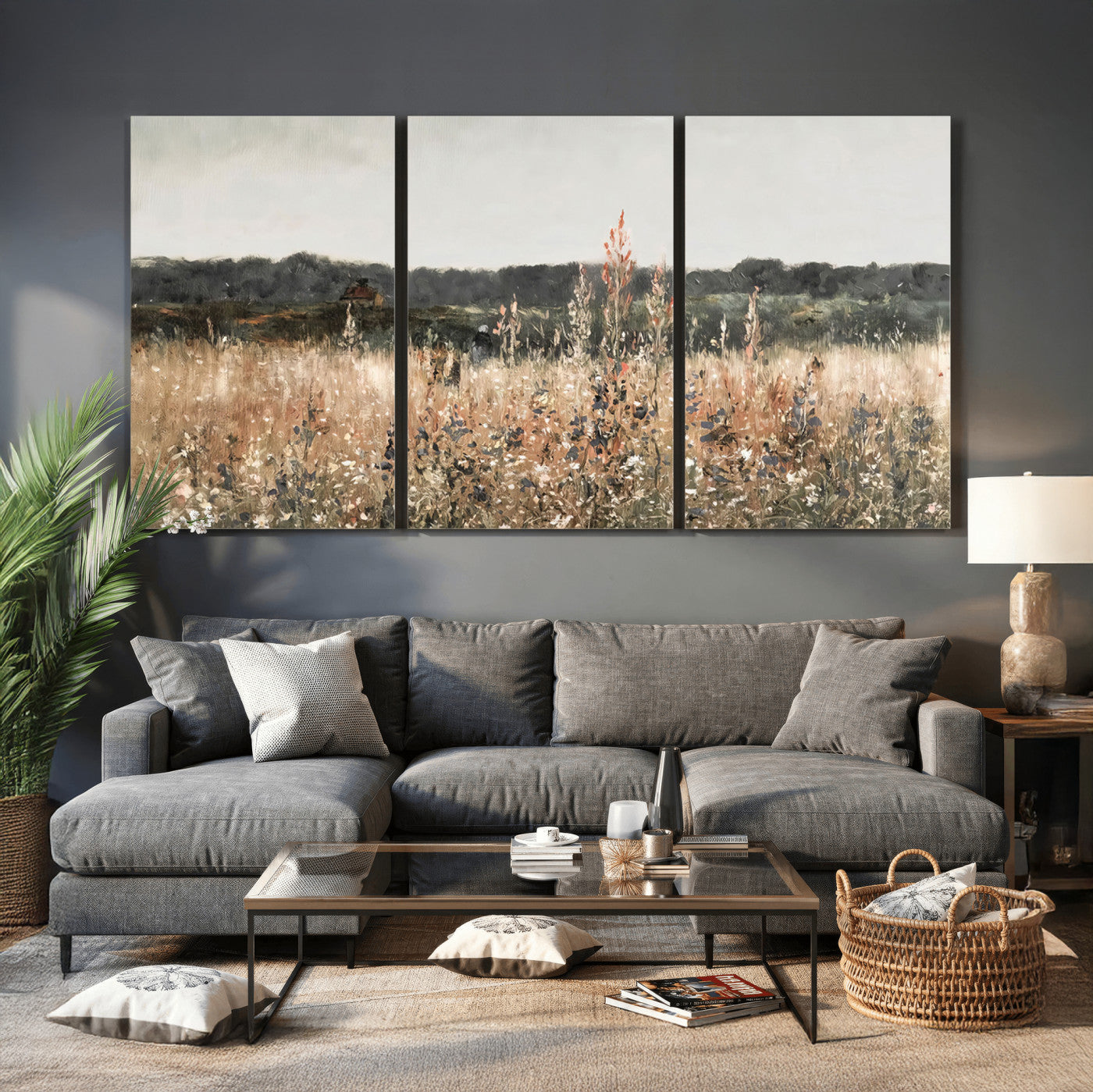 16595-MGV-CV-36X24 - Rustic Field Landscape Wall Art Print, Abstract Field Canvas Wall Art for Barn Decoration