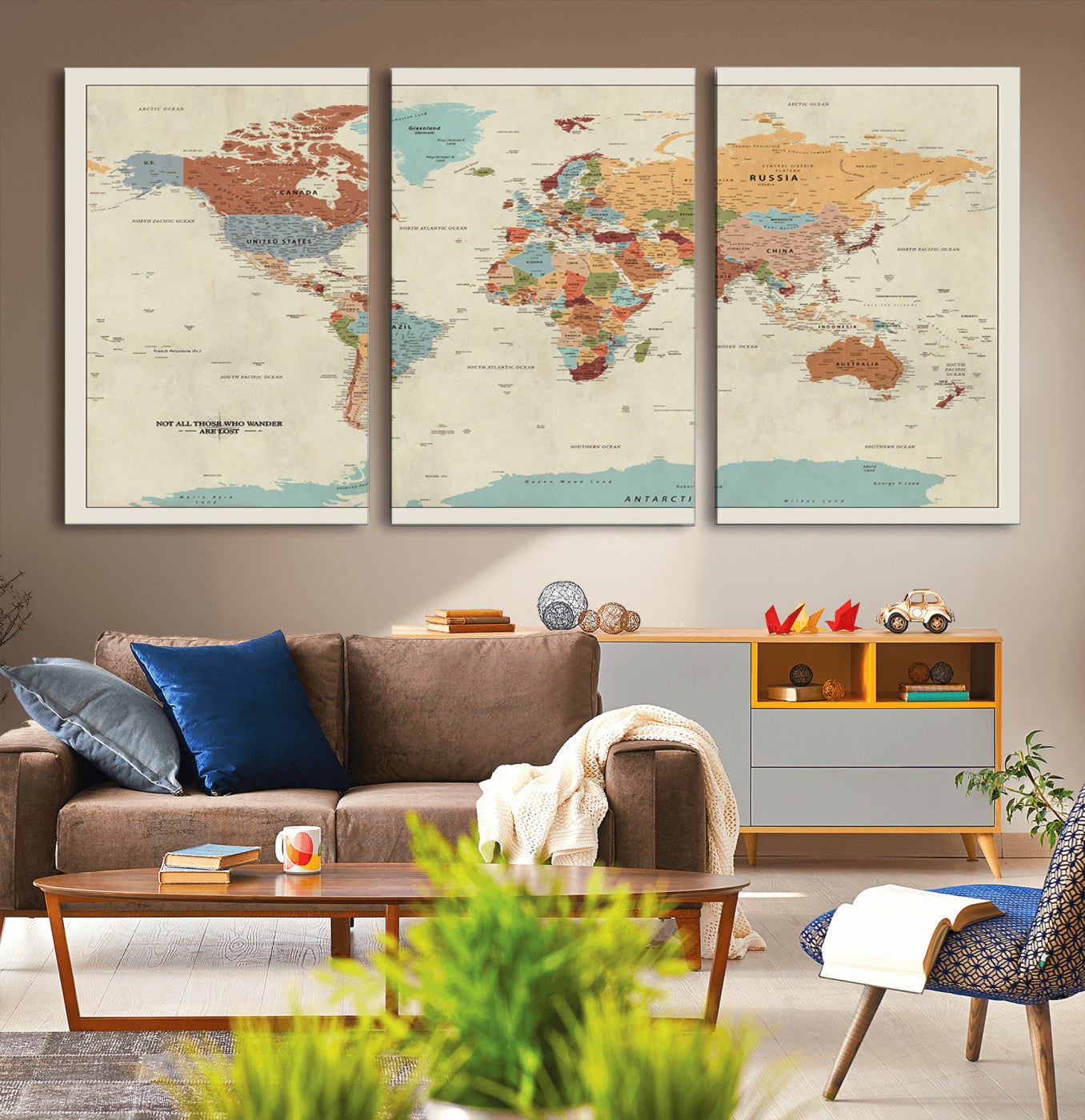 MGV-CV-60X30-3P - Push Pin World Map Canvas Print – Framed Wall Art for Couples to Track Their Travels – Anniversary