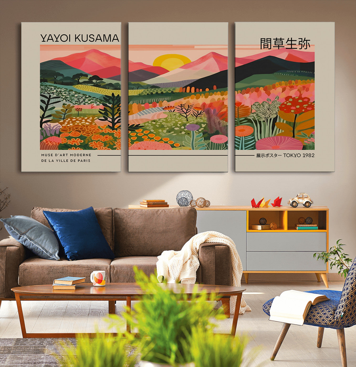 MGV-CV-60X30-3P - Yayoi Kusama 1986 Wall Art Print - Wabi Sabi Japanese Wall Art Print - Vibrant Abstract Landscape