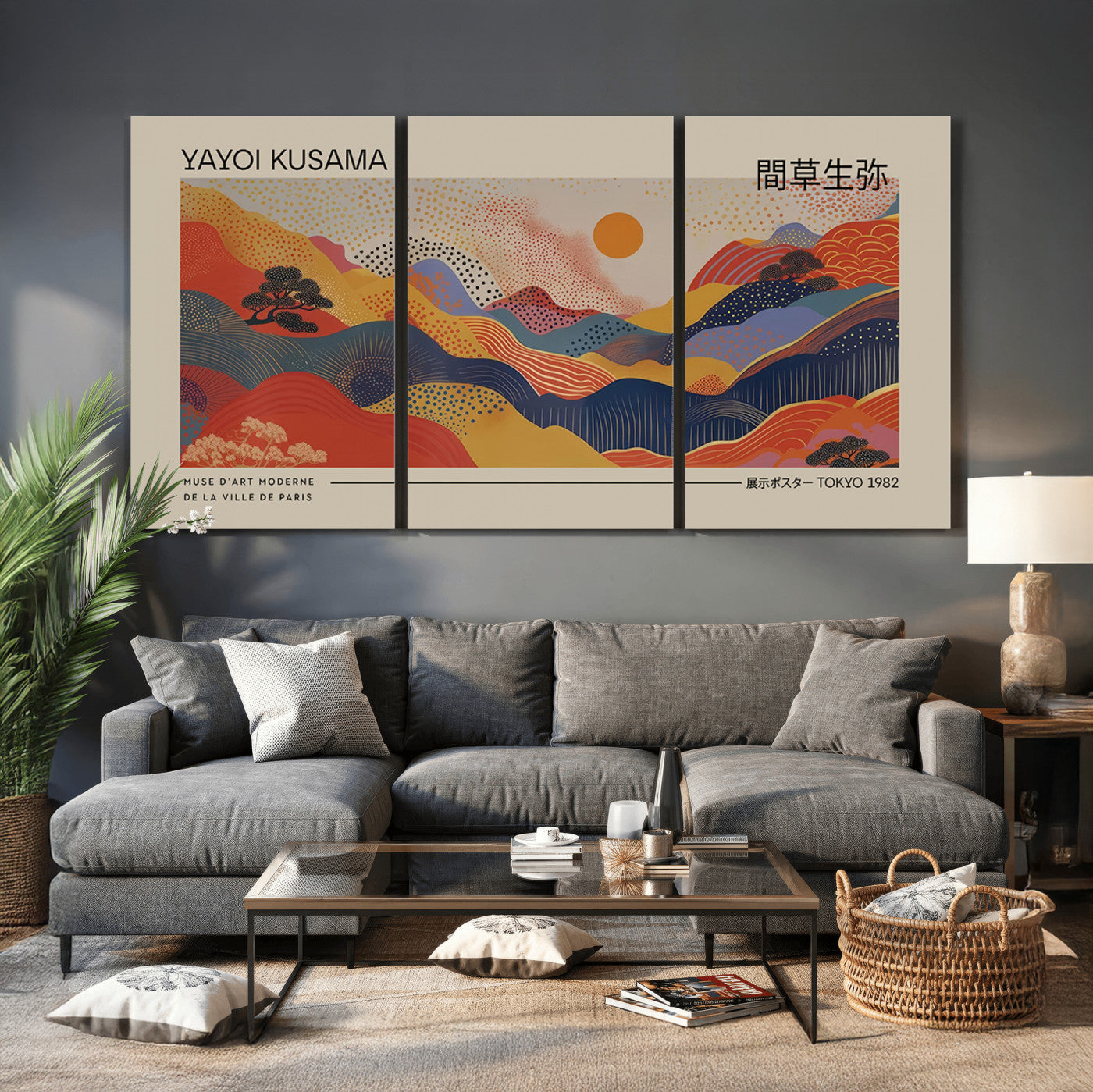 87627-MGV-CV-36X24 - Yayoi Kusama Landscape Canvas Print, Vibrant Floral Mountain Art Print, Botanical Flower Nature