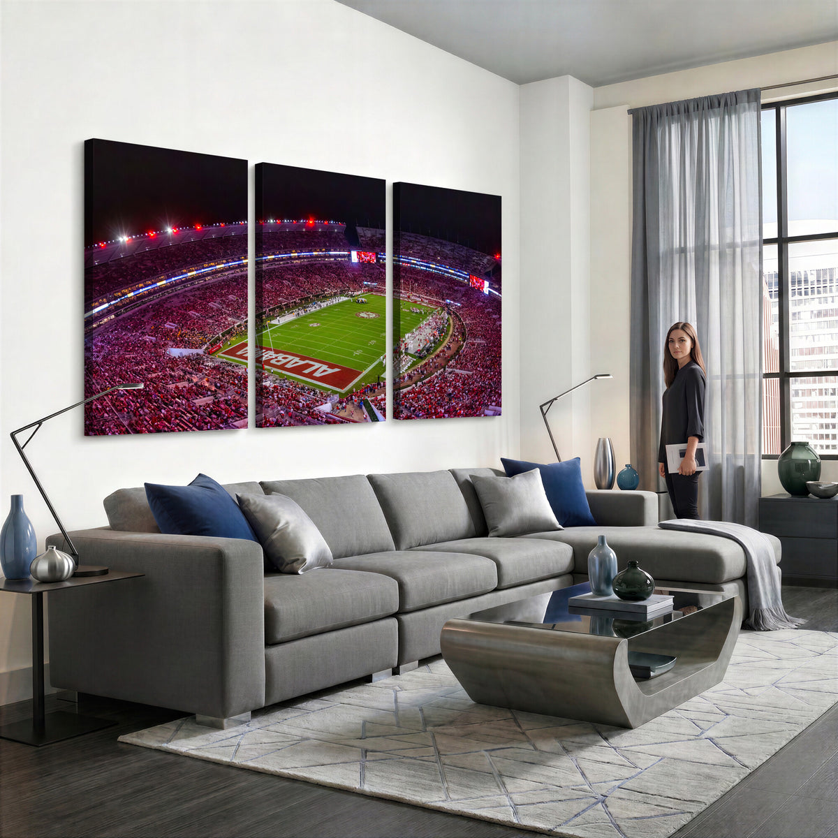 11343-MGV-CV-36X24 - Bryant-Denny Stadium Night Game Triple Canvas Wall Art | Alabama Crimson Tide Football