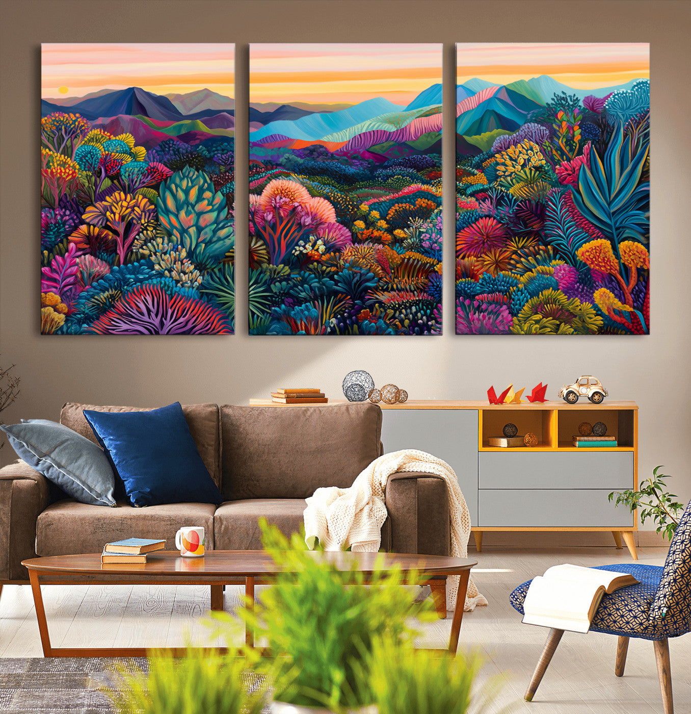 MGV-CV-60X30-3P - Colorful Abstract Landscape Wall Art Print Canvas - Vibrant Modern Decor for Living Room, Office, or