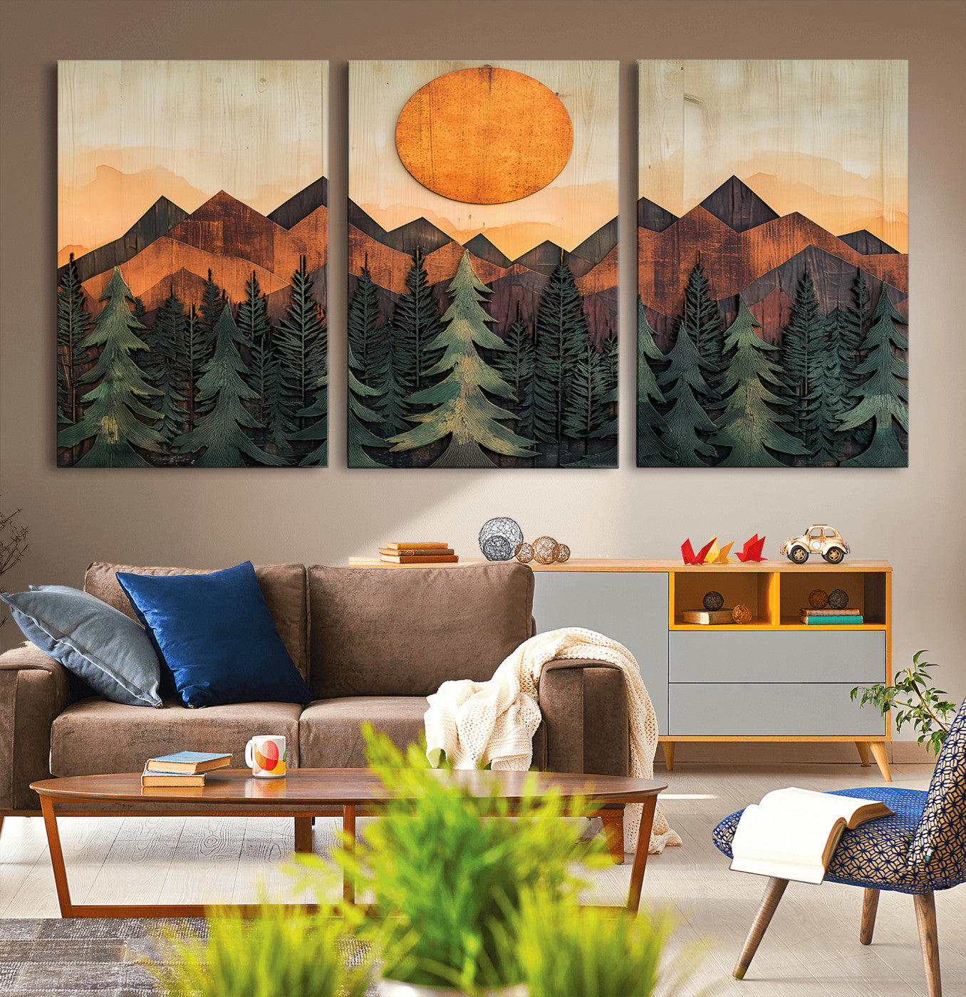 MGV-CV-60X30-3P - Sunset Mountain Landscape Canvas Wall Art Print - Nature Decor for Living Room, Office
