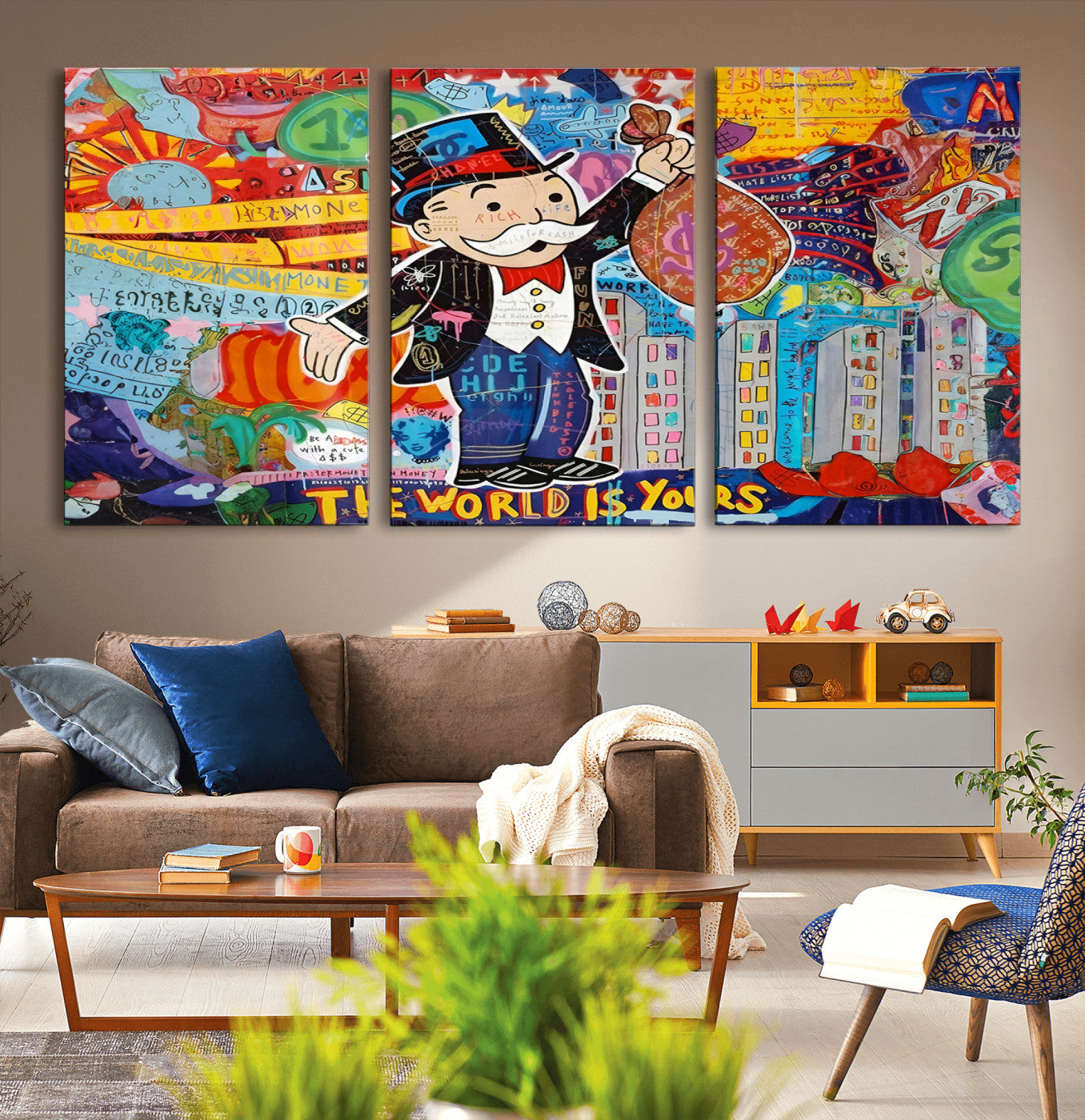 96320-MGV-CV-36X24-Pop Art Monopoly Man Canvas Wall Art Print - Bold and Colorful Street Art-Inspired Decor for Living