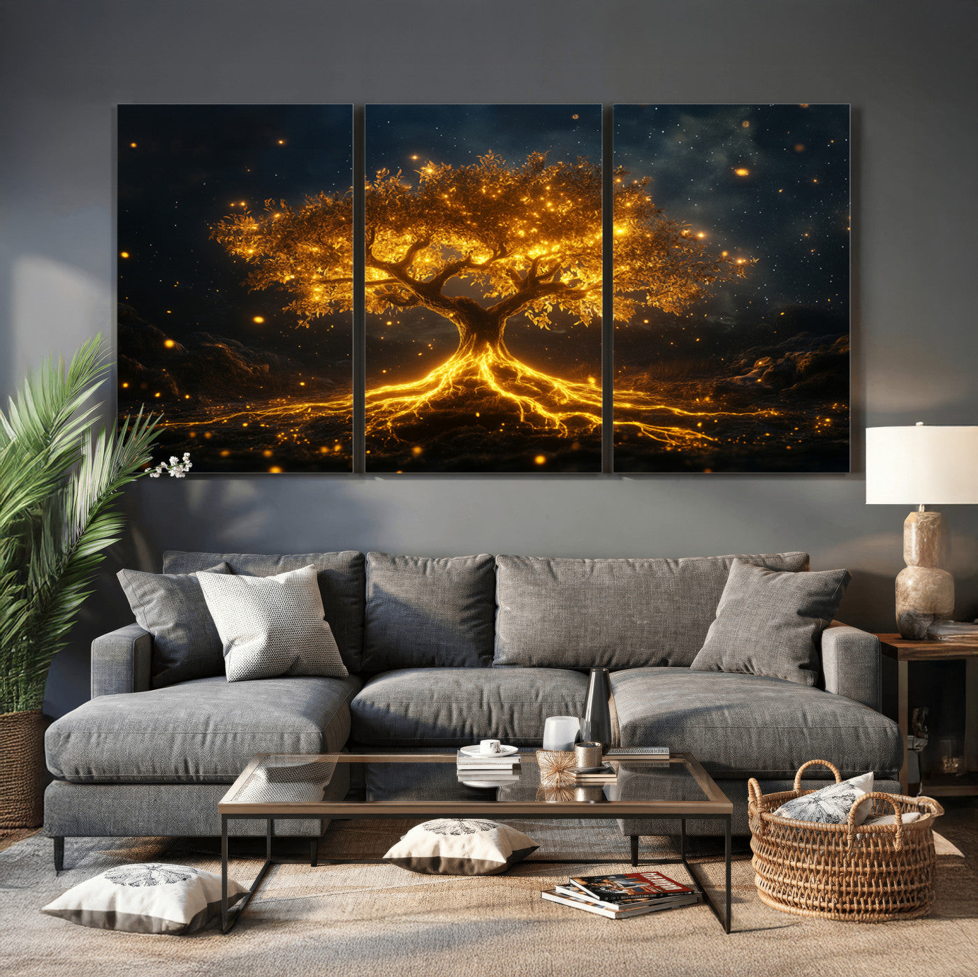 60194-MGV-CV-36X24 - Golden Tree of Life Canvas Wall Art Print - Majestic Tree of Life Print for Living Room and Office Decor