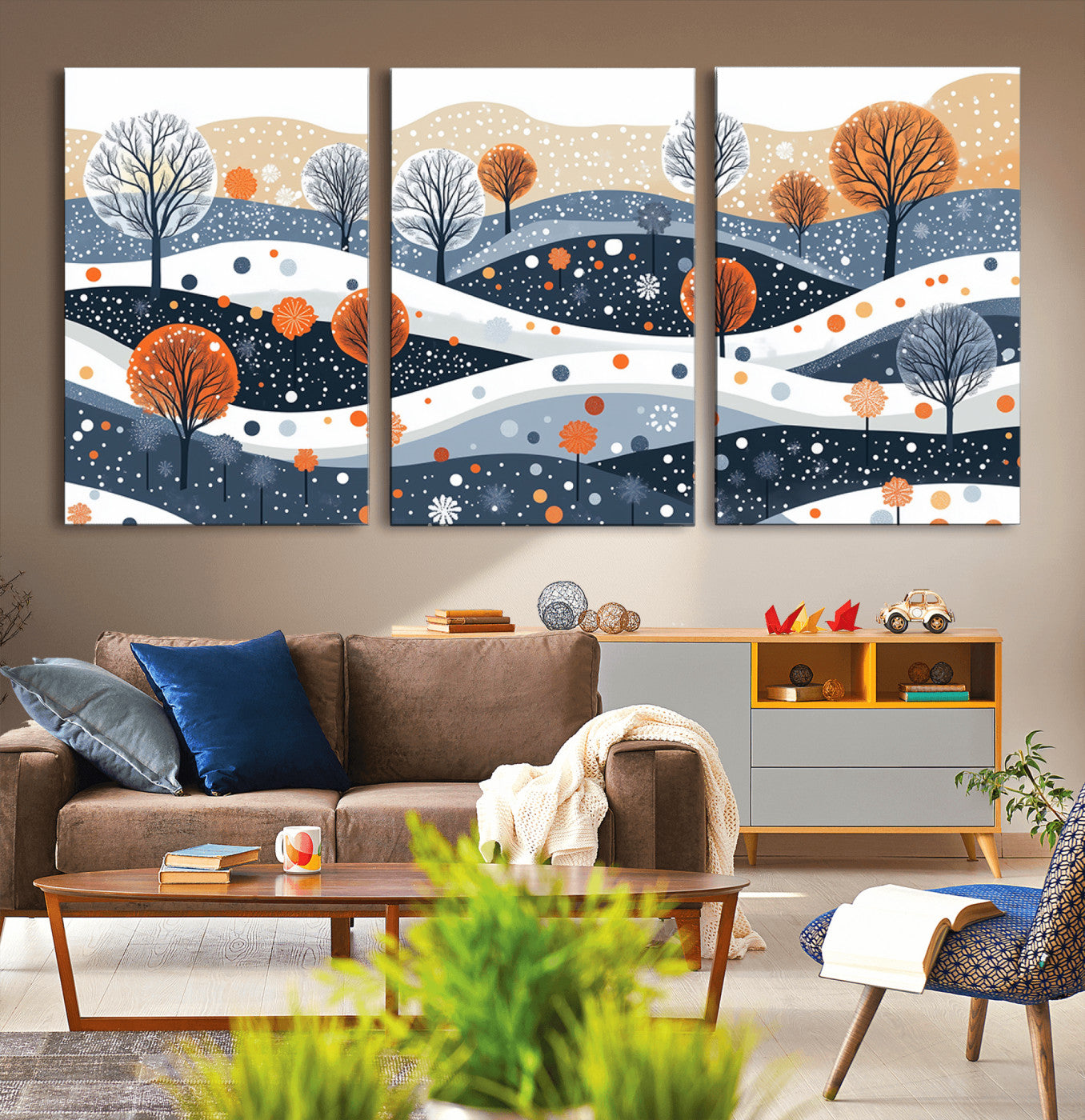 22651-MGV-CV-36X24-Abstract Winter Landscape Canvas Wall Art Print - Large Colorful Nature Wall Decor