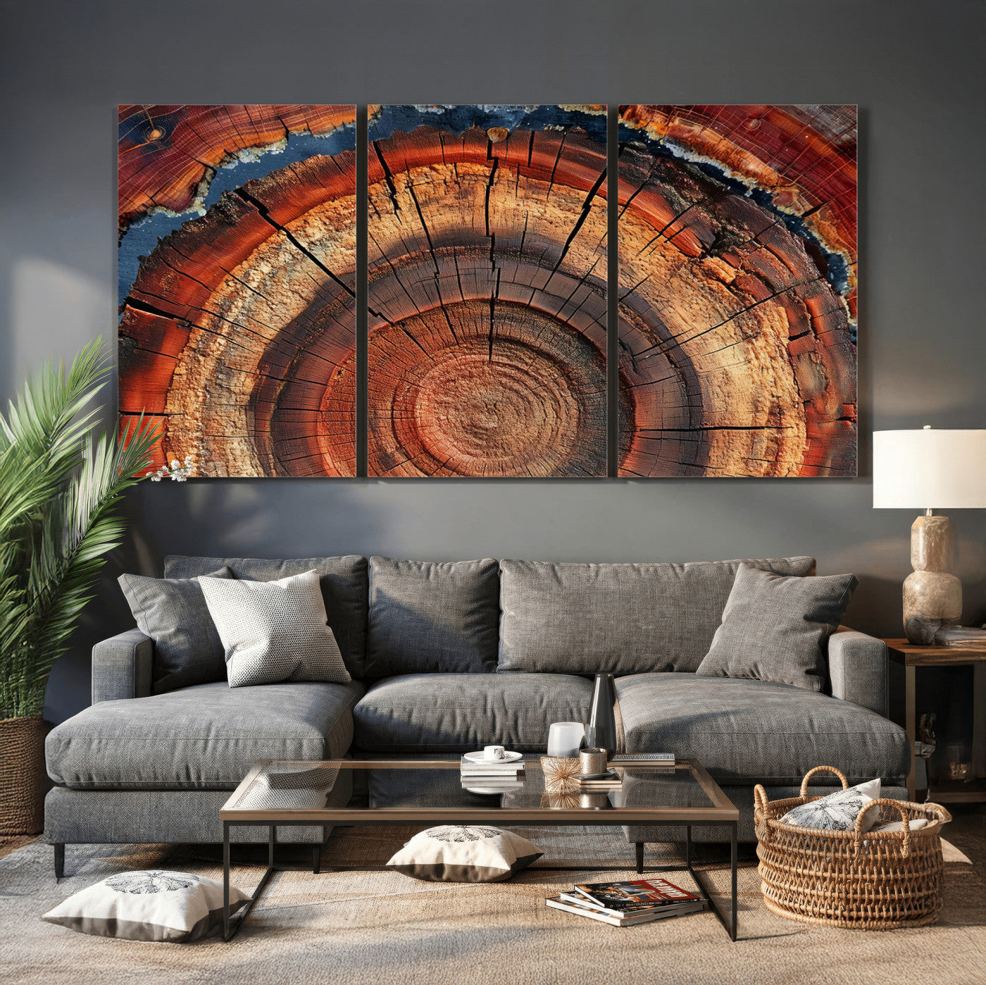 28555-MGV-CV-36X24 - Abstract Tree Ring Art Wall Art Canvas Print for Modern Farmhouse Decor, Colorful Tree Ring Wall Decor, Minimalist Home Canvas Art