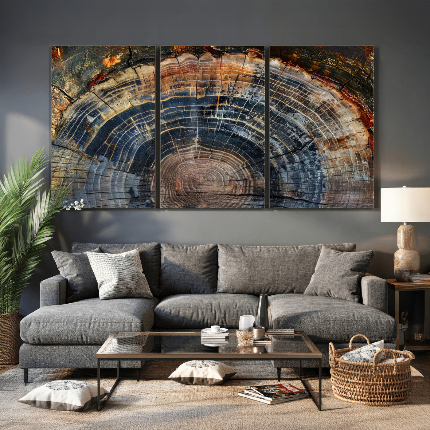 16193-MGV-CV-36X24 - Framed Wood Tree Ring Wall Art - Abstract Colorful Wood Ring Wall Decor for Minimalist Home Decor