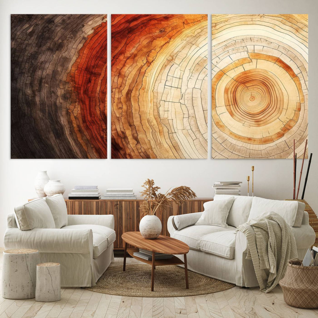 Contemporary living room featuring the Tree Ring Print on Canvas Wall Art.