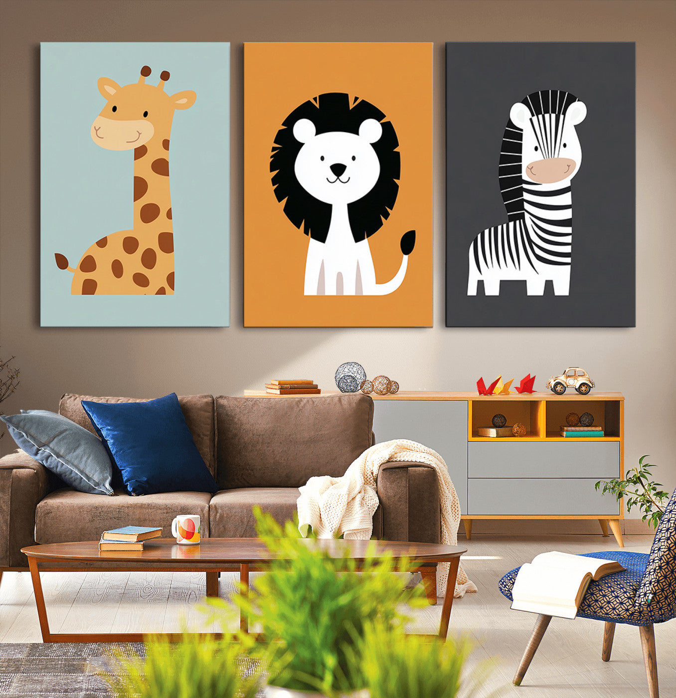 MGV-CV-60X30-3P - Boho Jungle Animal Nursery Wall Art Prints - Safari Decor in Earth Tones for Modern and Stylish