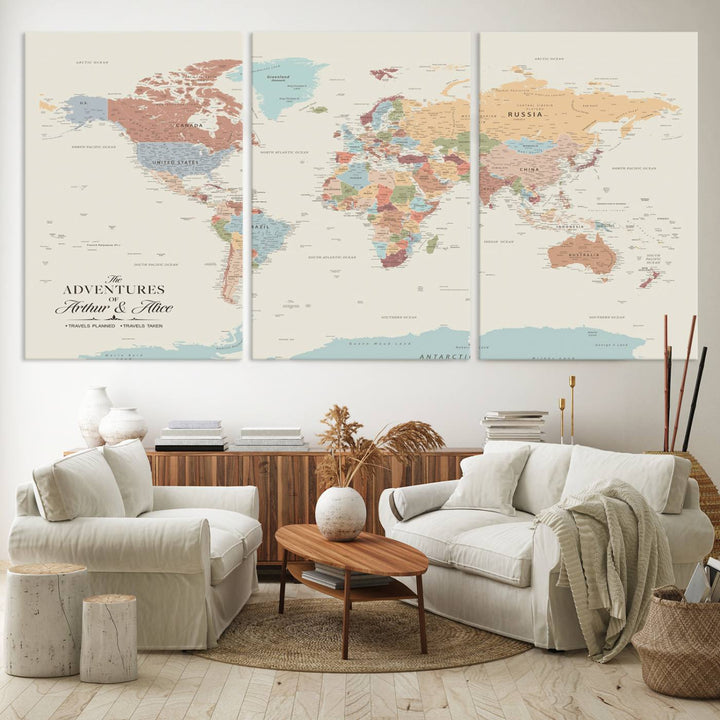 Custom World Map Wall Art Canvas Print - Personalized World Map Wall Art, Customize Wall Art Map Print