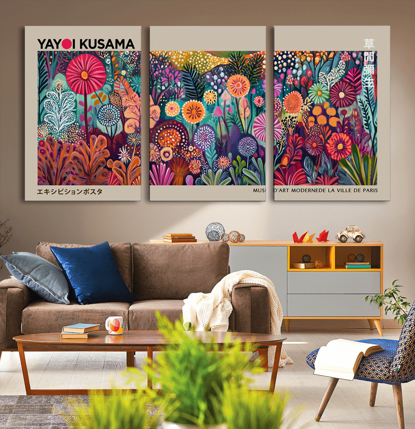 MGV-CV-60X30-3P - Yayoi Kusama Wall Art Canvas Print, Abstract Art, Large Yayoi Kusama Framed Wall Art Print, Japanese
