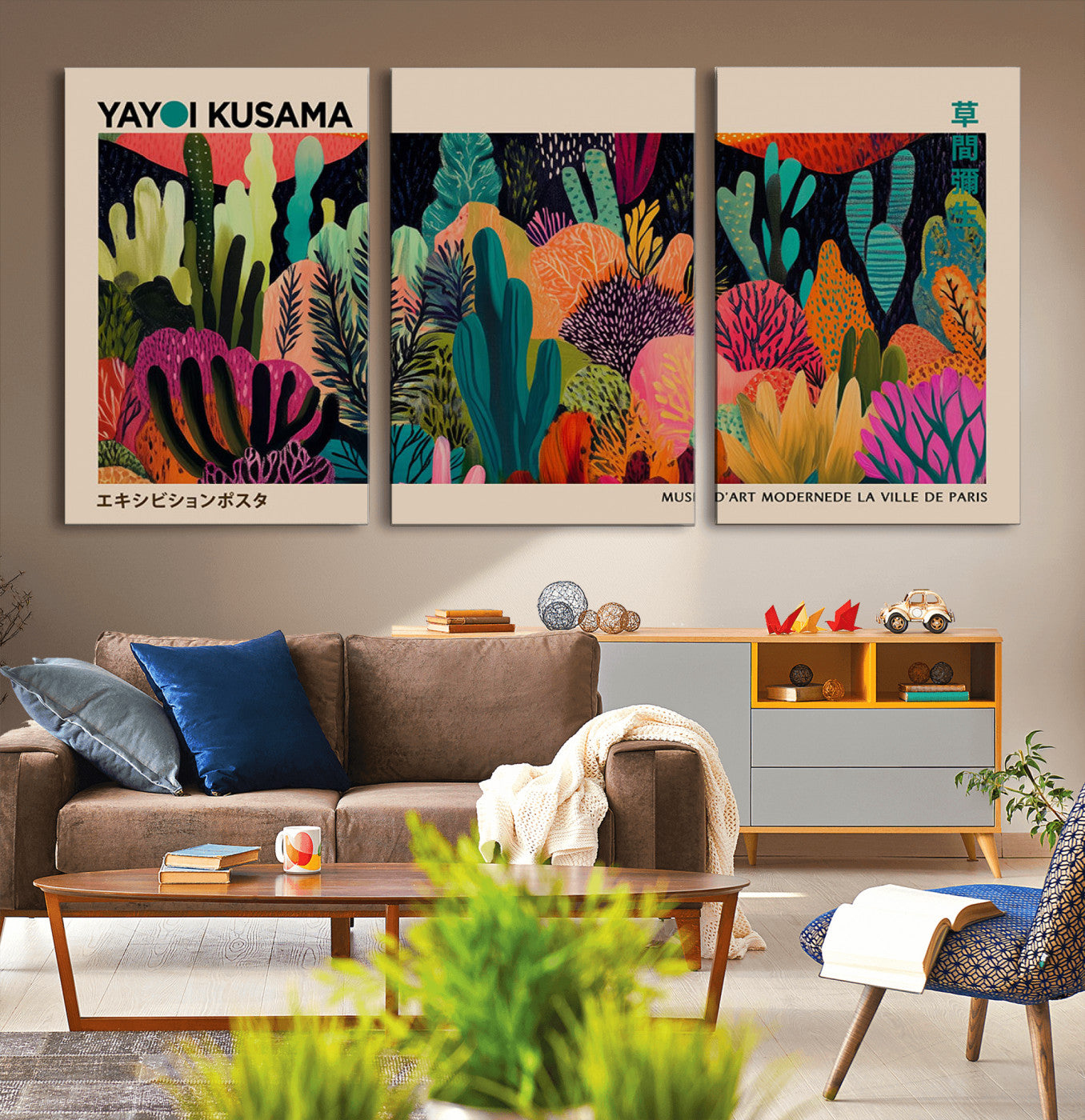 MGV-CV-60X30-3P - Yayoi Kusama Wall Art Canvas Print, Abstract Art, Large Yayoi Kusama Framed Canvas Print, Japanese