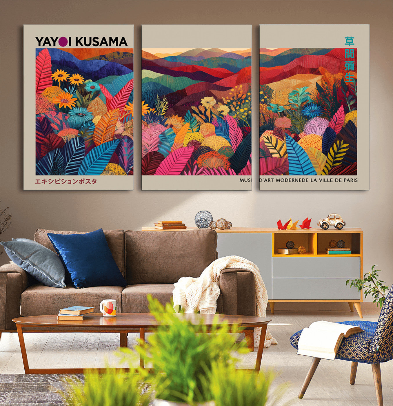 MGV-CV-60X30-3P - Yayoi Kusama Wall Art Canvas Print, Abstract Art, Large Yayoi Kusama Framed Print, Japanese Wabi