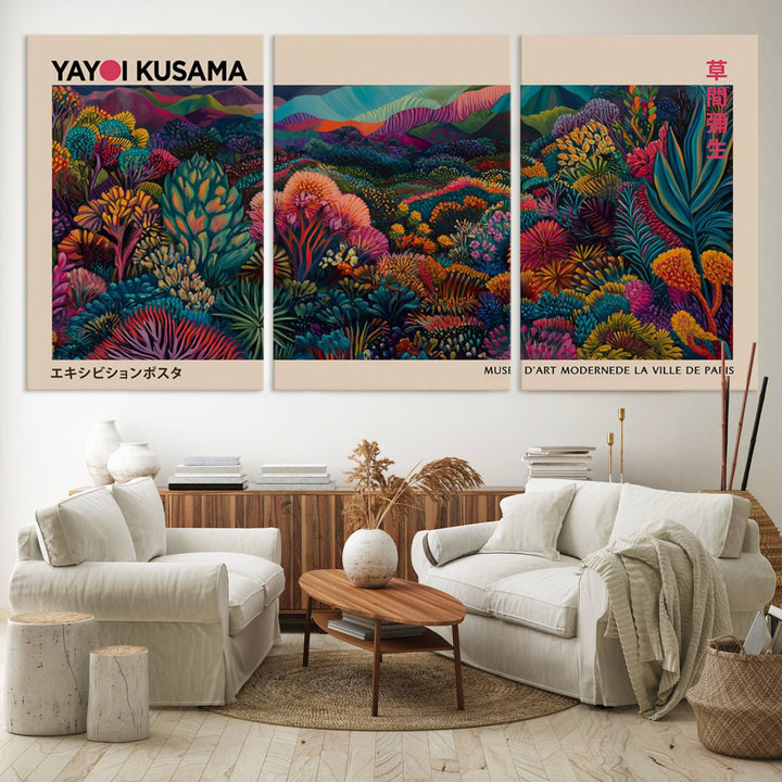 The Yayoi Kusama Wall Art Canvas Print features Japanese Wabi Sabi aesthetics.