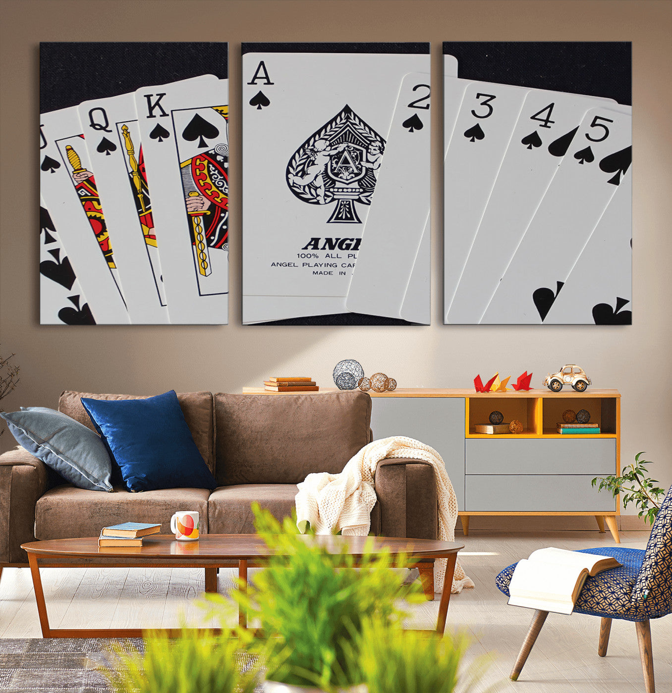 56787-MGV-CV-36X24-Poker Wall Art - Playing Cards Canvas Wall Art Print - Ace of Spades and Royal Flush Design, Perfect
