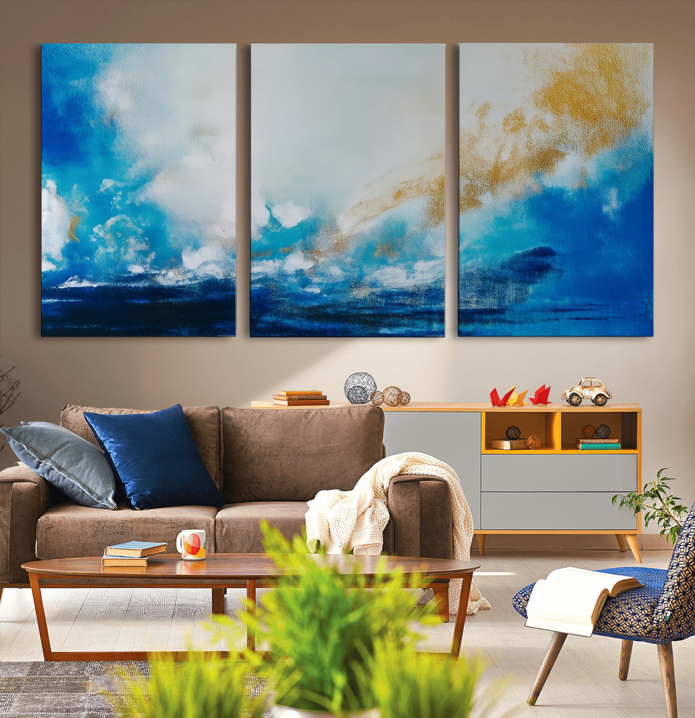 MGV-CV-60X30-3P - Blue Abstract Print - Dynamic Ocean-Inspired Canvas Wall Art