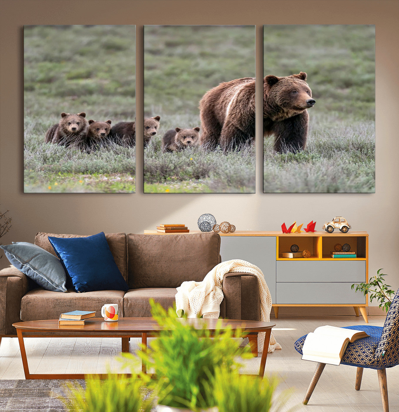 MGV-CV-60X30-3P - Wildlife Photography of 399 Grizzly Bear Cubs | Queen of the Tetons Canvas Wall Art Print
